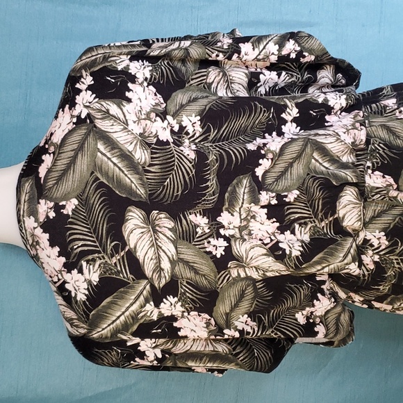 Tropical floral romper with tassles pink flower palm fronds and ferns - Picture 9 of 15